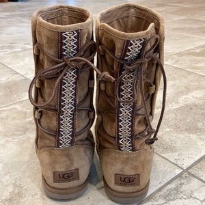 Leather Ugg boots with leather tie ups